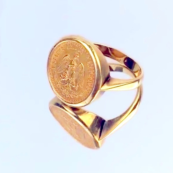22K 1945 DOS PESOS COIN RING MOUNTED ON SOLID 14K SETTING! THIS IS A FLASH SALE! - Picture 3 of 16